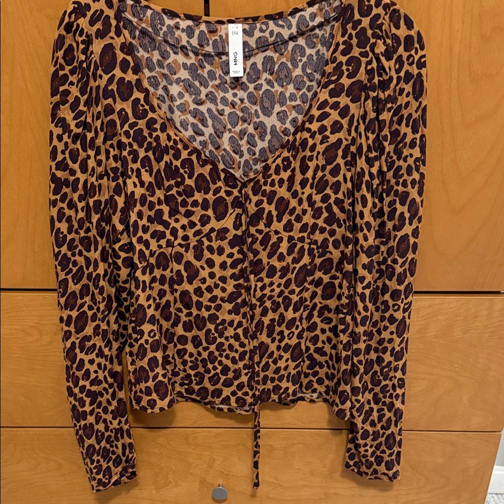 Mango Brown and Black Animal Print Blouse